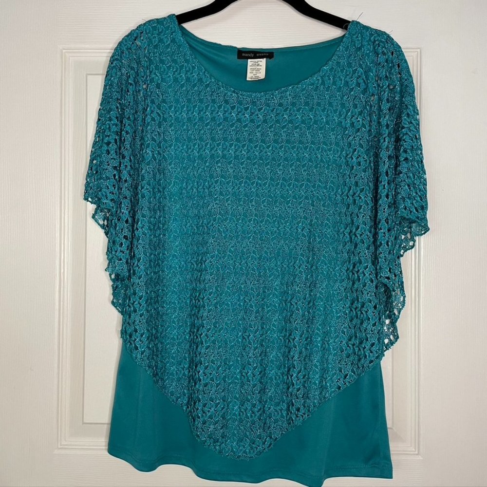 Mandy Evans Women's Turquoise Layered Blouse Sz S